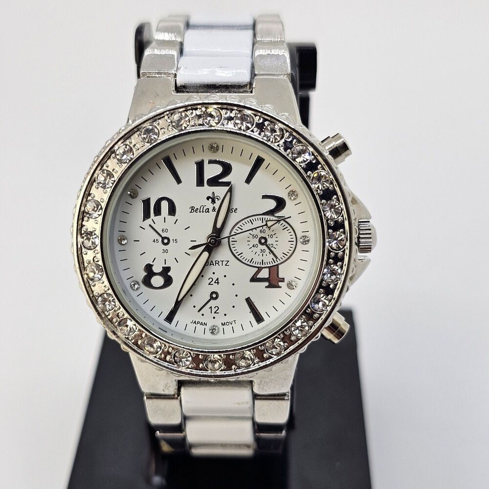 Bella Rose Women's Watch 38MM White Dial Gray White Bracelet Band 6" New Battery